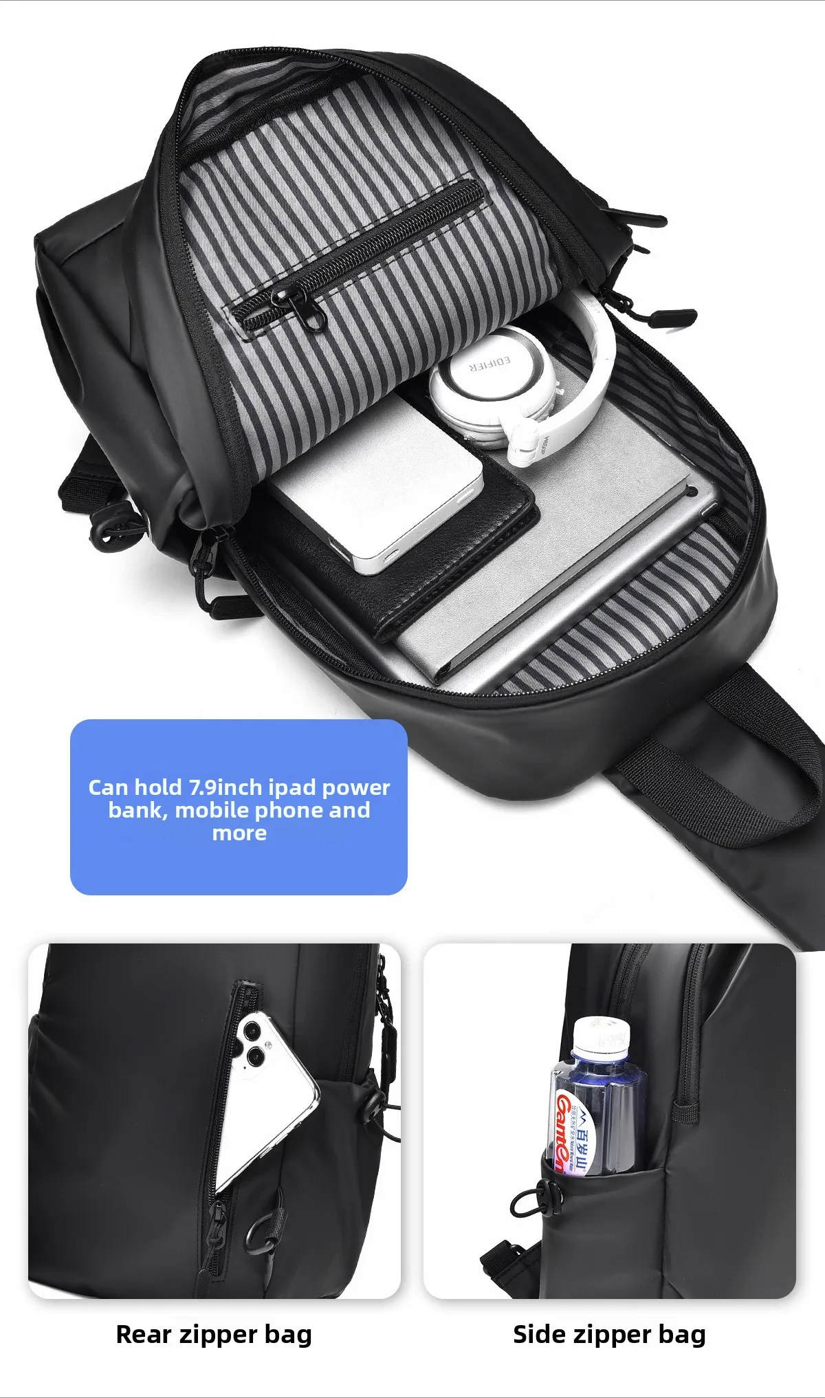 New Minimalist Men's Chest Bag, Fashionable Multi-functional Crossbody Bag, Casual Large-capacity Sporty Small Crossbody Bag