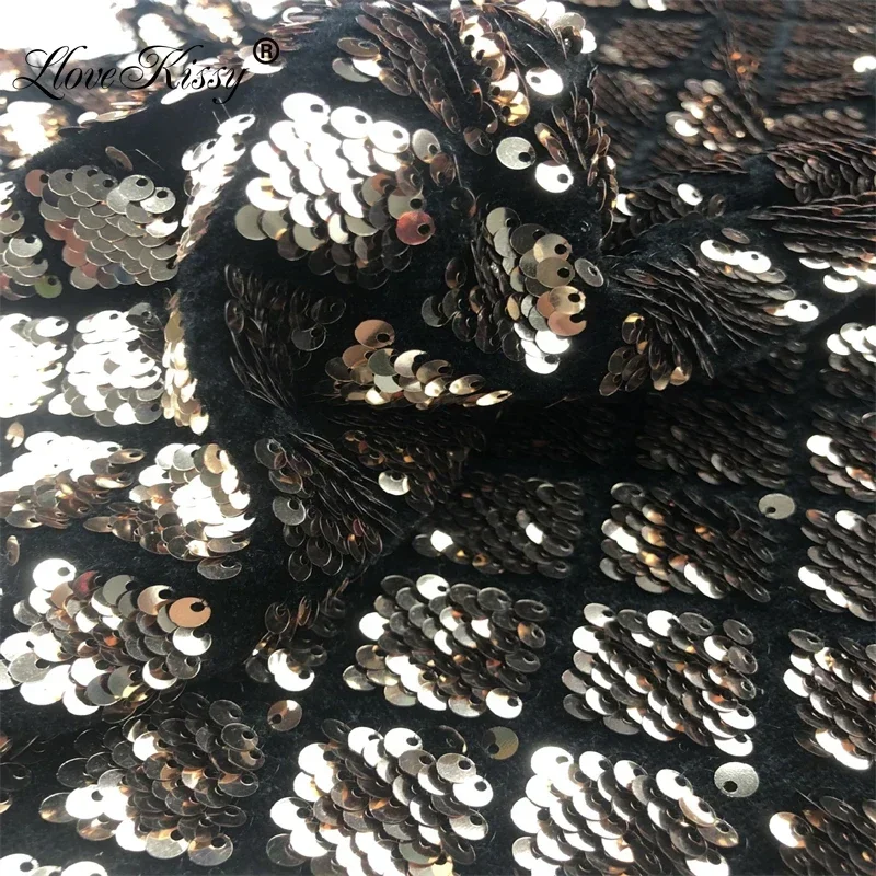 DIY 5MM tela de lentejuelas de terciopelo bordado tela con purpurina de diamante por yarda para vestidos de fiesta de ancho: 125CM