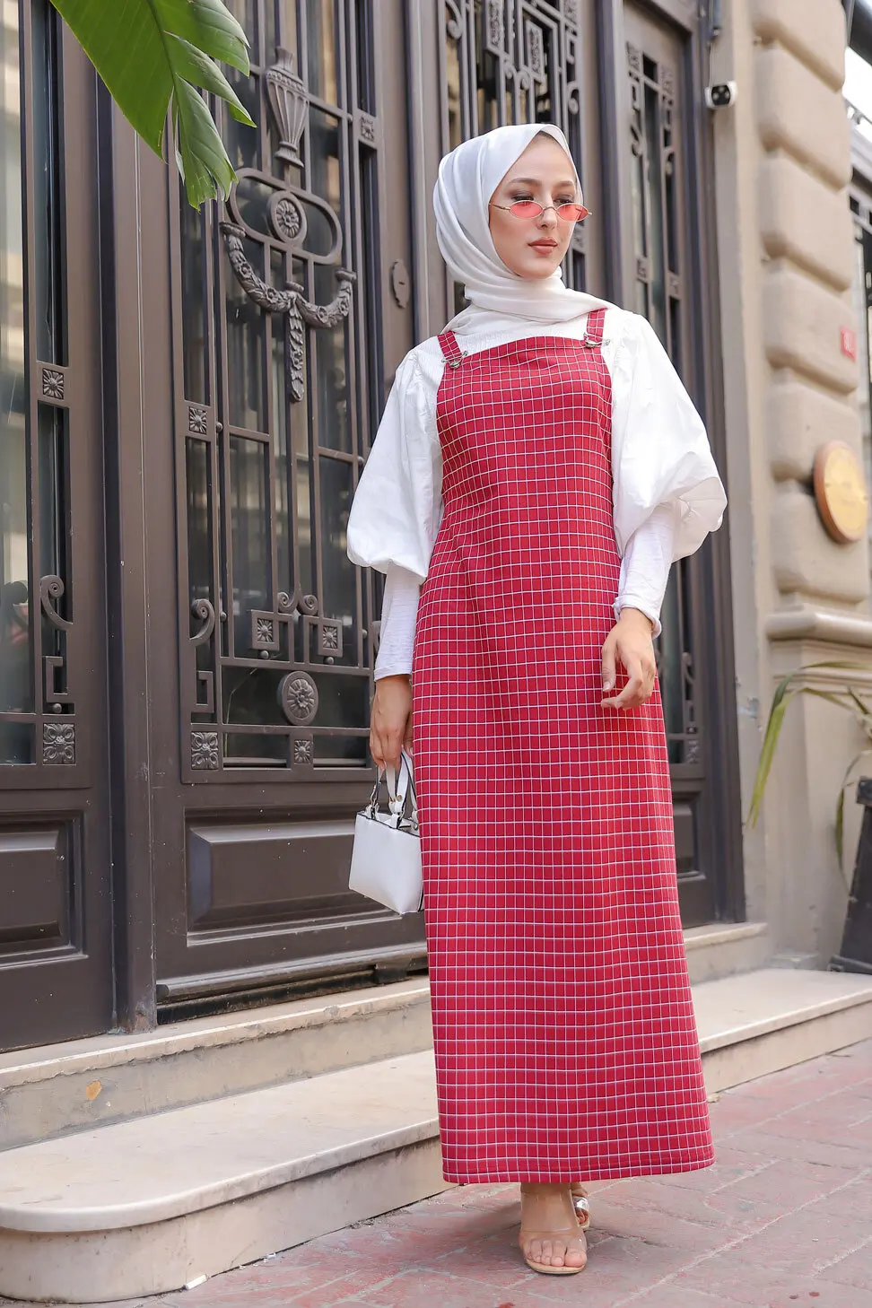 TUGBA Muslim Dress Plaids Salopet muslim dress code 2021 turkish gown hijab summer