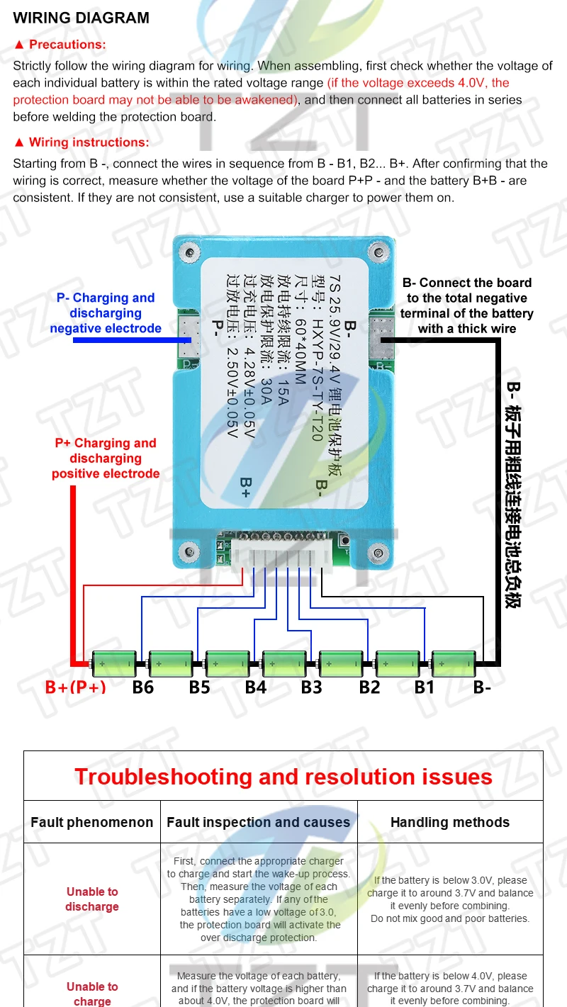 3S 4S 5S 6S 7S BMS 15A Begrenzung 20A 18650 Lithium-Batterie-Schutzplatine 12,6V 16,8V 21V 25,2V 29,4V mit Balancierung und Kühlkörper – Detail 6