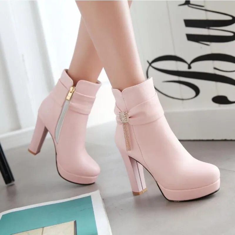 Girls' Shoes Fashion Ankle Boots For Women High Heels Sweet Bow Booties Platform PU Leather Wedding Party Shoes Woman Size 33-43