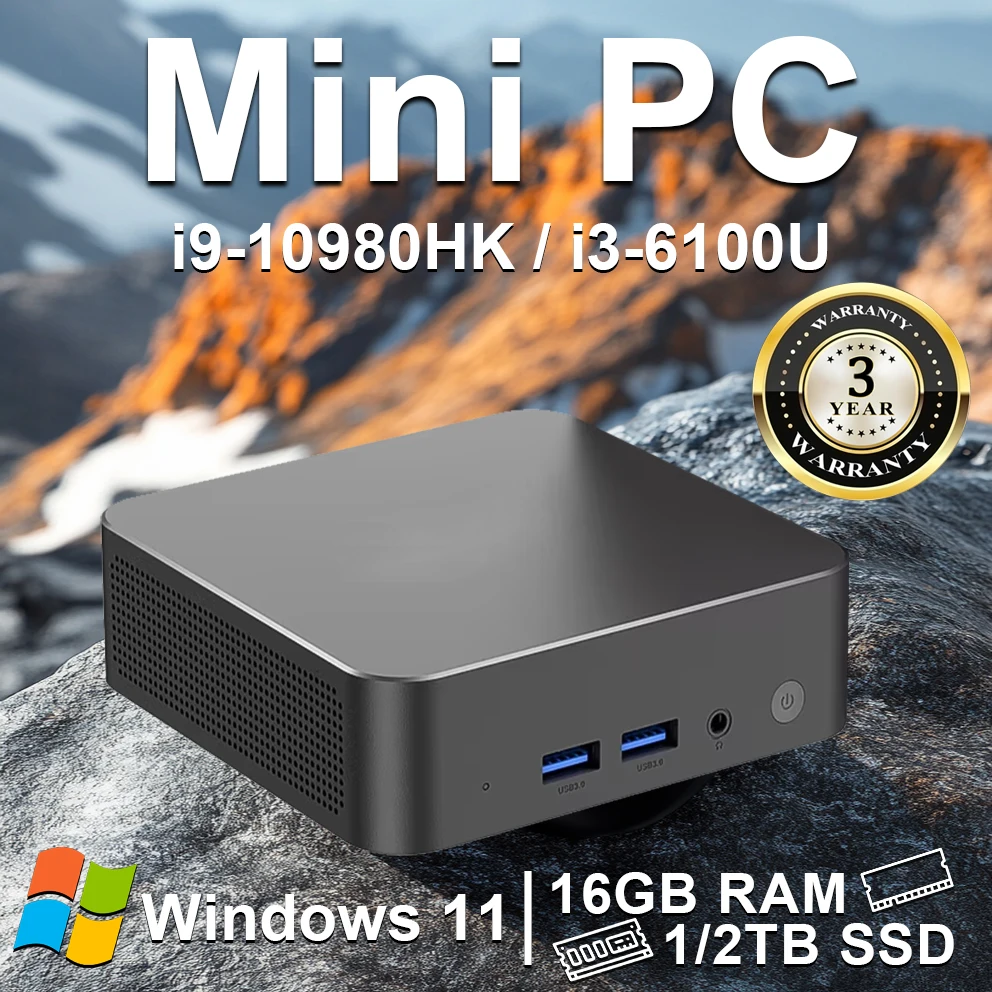 Portable Mini PC Intel Core i9 10980HK Intel Core i3 6100U Windows 11 Pro 16GB 32GB RAM 1TB SSD Gaming Computer WiFi6 Desktop PC