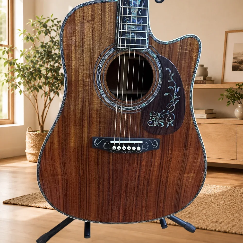 Fast Ship Popular models Koa D45 Acoustic Guitar Koa Wood Body Ebony Fingerboard with Full Vine Floral Abalone Inlay Gloss