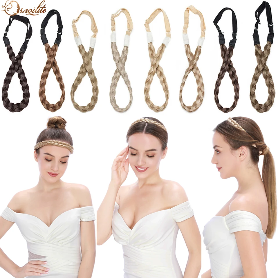 S-noilite 3 Sizes Synthetic Headband Braids Hair With Adjustable Belt Plaited Hairband Bohemian Style Women Hairstyle Hairpieces