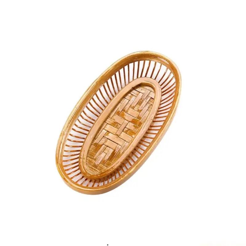 QX2E Chinese Snacks Dish Bamboos Craftsmanship Fruit Dessert Serving Plate for Table
