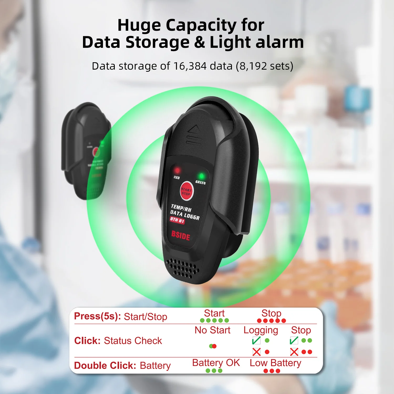 BSIDE Temperature Humidity Data Logger Smart Thermometer For Cold Chain Drug Storage, USB Automatic Generation Of PDF Reports