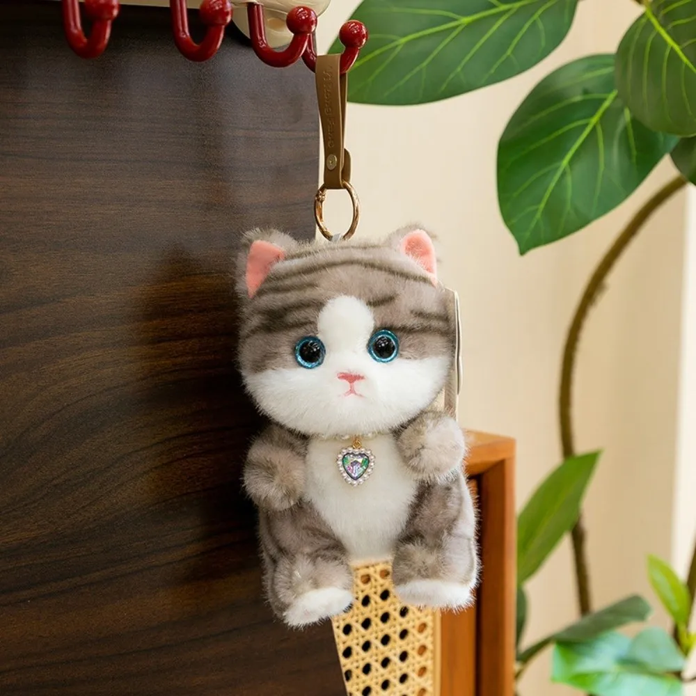 Gifts Realistic Kitten Shape Cat Keychain Lying Cat Furry Cat Pendant Soft Sitting Cat Keychain Backpack Accessories
