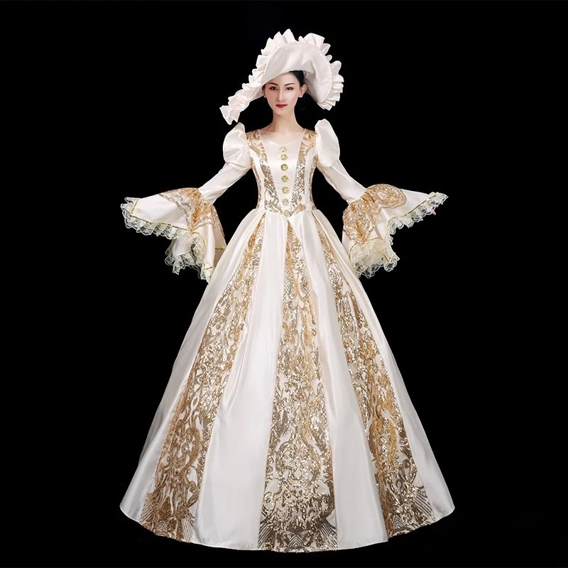 

European Classical Court Style Medieval Dress European Performance Stage Clothing Retro Aristocratic Evening Women Party Dresses