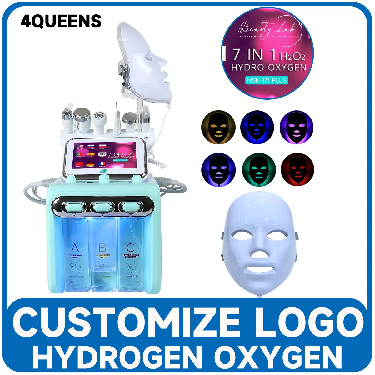 MEISIKANG New 7 in 1 Hydrogen Oxygen Small Bubble Machine Beauty Instrument Skin Care Facial Spa H2O2 msk-171plus