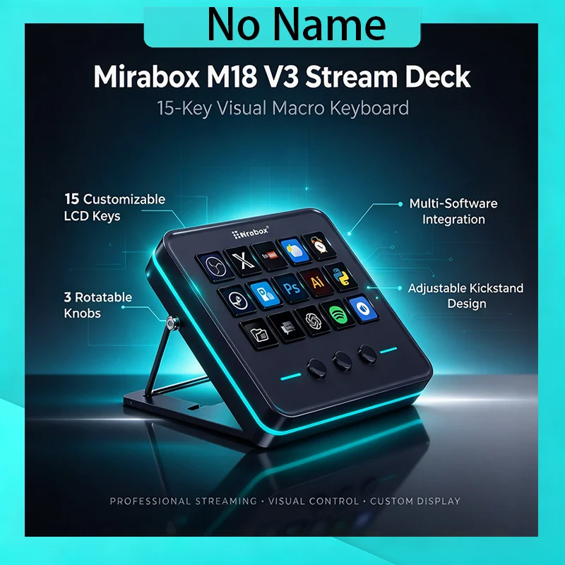 Mirabox M18 V3 Stream Deck Macro Keyboard 15 Keys 3 Knobs Customizable LCD Keys for PC Gaming Streaming Content Creation Setup