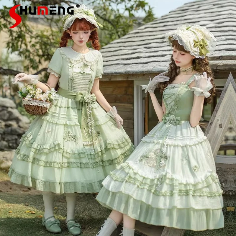 

Original Japanese Lolita Style Pastoral Green Grape Embroidery Op Jsk Dress 2026 Summer New Arrivals Twins Beautiful Vestidos