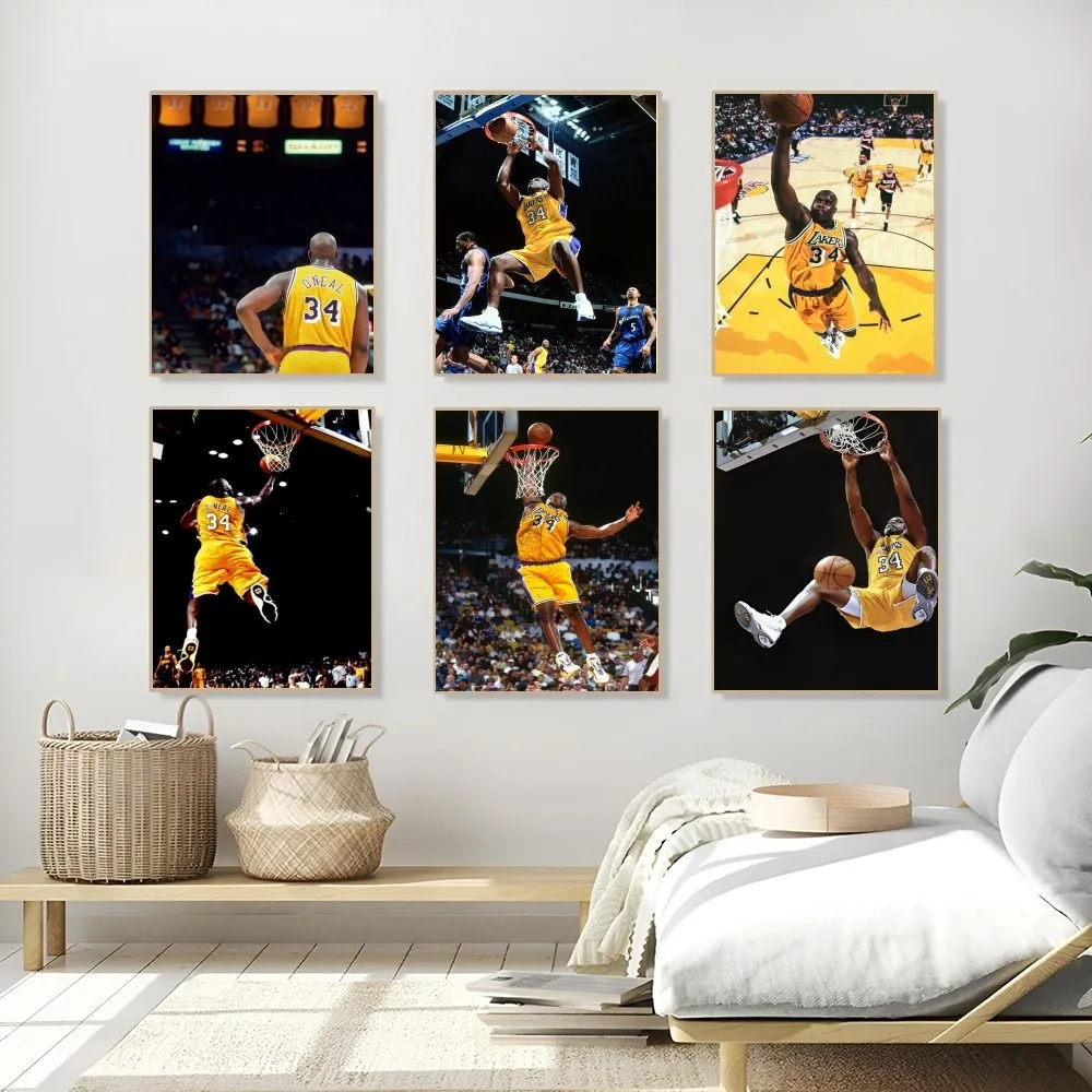 1PC Bsaketball player  Shaquille O Neal Poster Self-adhesive Art Waterproof Paper Sticker Coffee House Bar Room Wall Decor