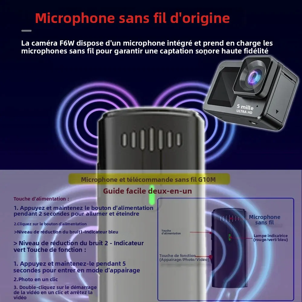 Image 6: F6W caméra d'action micro sans fil 5K 4K60FPS 48MP 2.2 