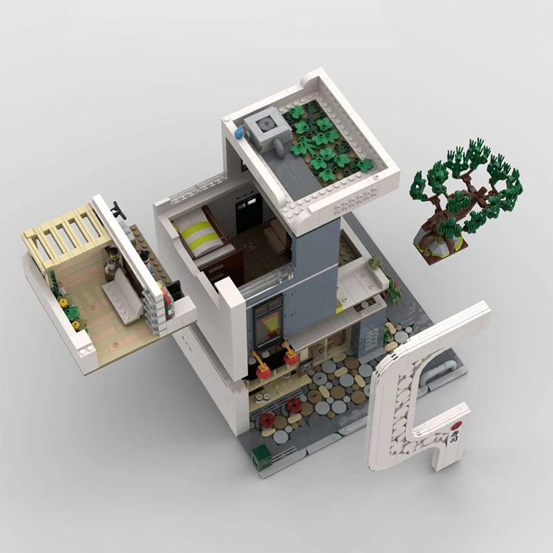 Street View Model MOC Bouwstenen Duplex Appartement Sushi Huis Modulaire Technologie Geschenken Vakantie Monteer Kinderen Speelgoed Pak
