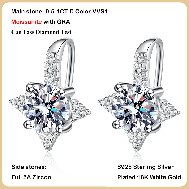 EWYA Trendy D Farbe 0,5-1CT Moissanite Stud Ohrringe Für Frauen S925 Sterling Silber Diamant Stud Ohrring Ohr Haken Edlen schmuck