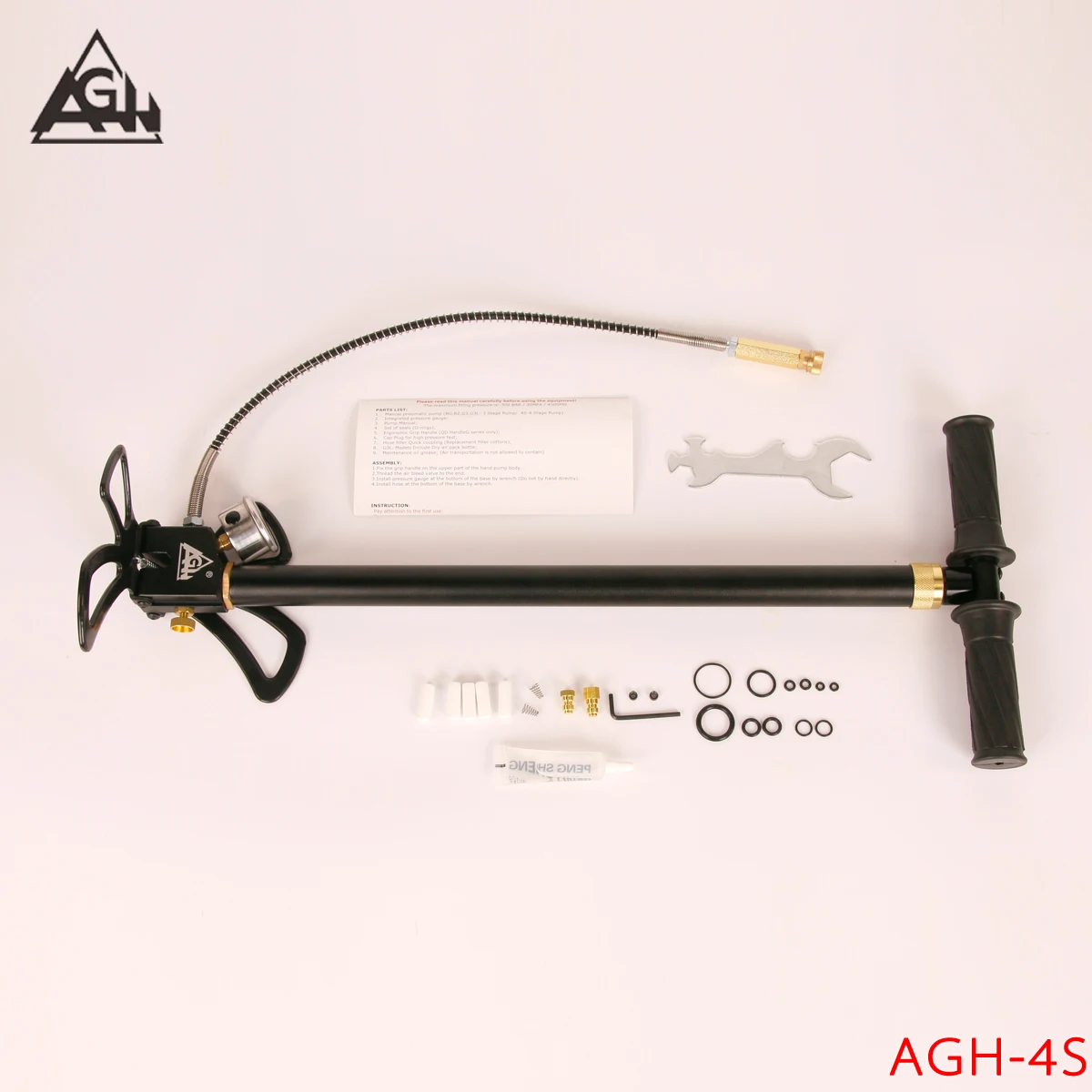 AGH 30mpa 4500Psi 4 Stage PCP Hand Pump Air Compressor High Pressure 300bar Air Rifle Operated HPA Tank Hunting Car Bicycle