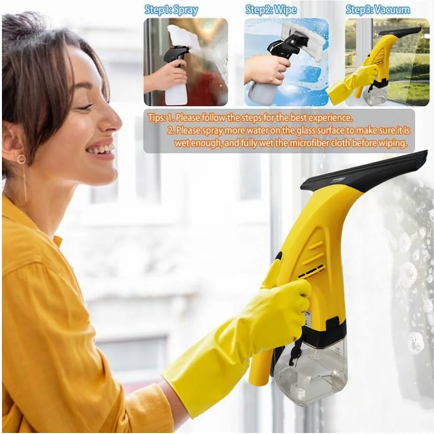 Handheld Window Cleaner Glass Washer Portable Vacuum Squeegee Rechargeable Cleaner Suitable For Shower Mirror Glass &Countertop