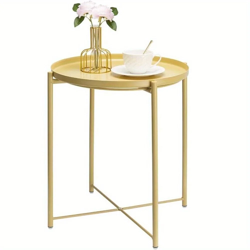 

Metal Round End Table w/Removable Anti-Rust Tray Side Table Living Room