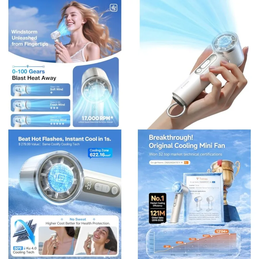 

COOLiFY iva Handheld Fan with Ice Cooler, [Chill by 50°F], 0-100 Adjustable Speed, Super Mini Powerful Portable Fan 4900mAh Rec