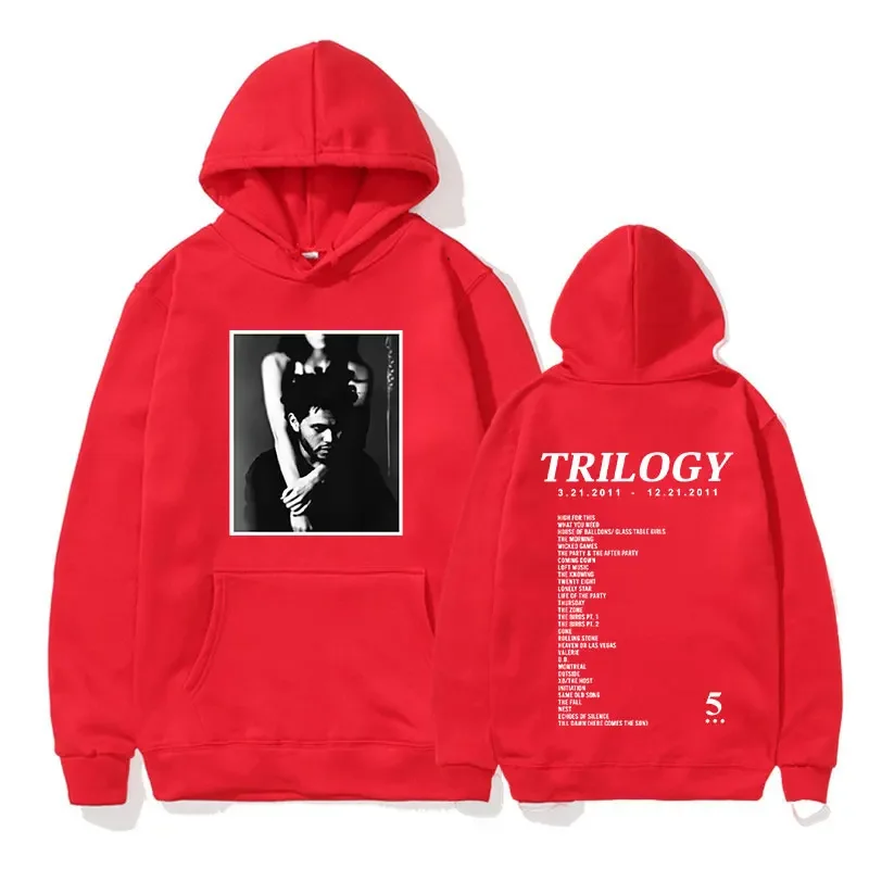 سويت شيرت كبير بقلنسوة مع ألبوم موسيقى The Weeknd Trilogy للرجال مطبوع عليه الهيب هوب سترة عصرية للجنسين ملابس غير رسمية