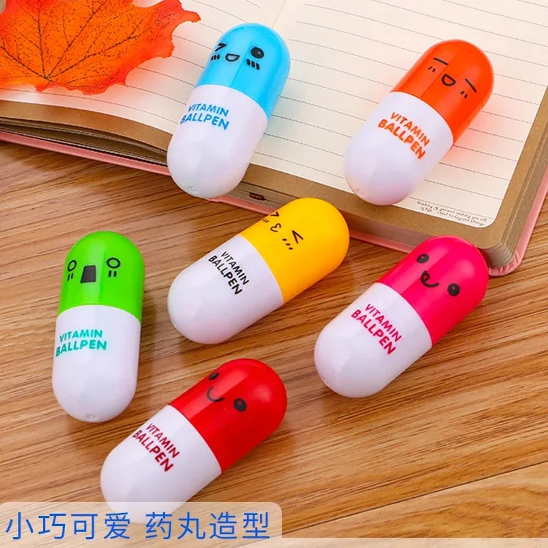 10PCS Creative Pill Pen Student Stationery Ballpoint Pen Pill Capsule Styling Telescopic Pen Fun Prizes