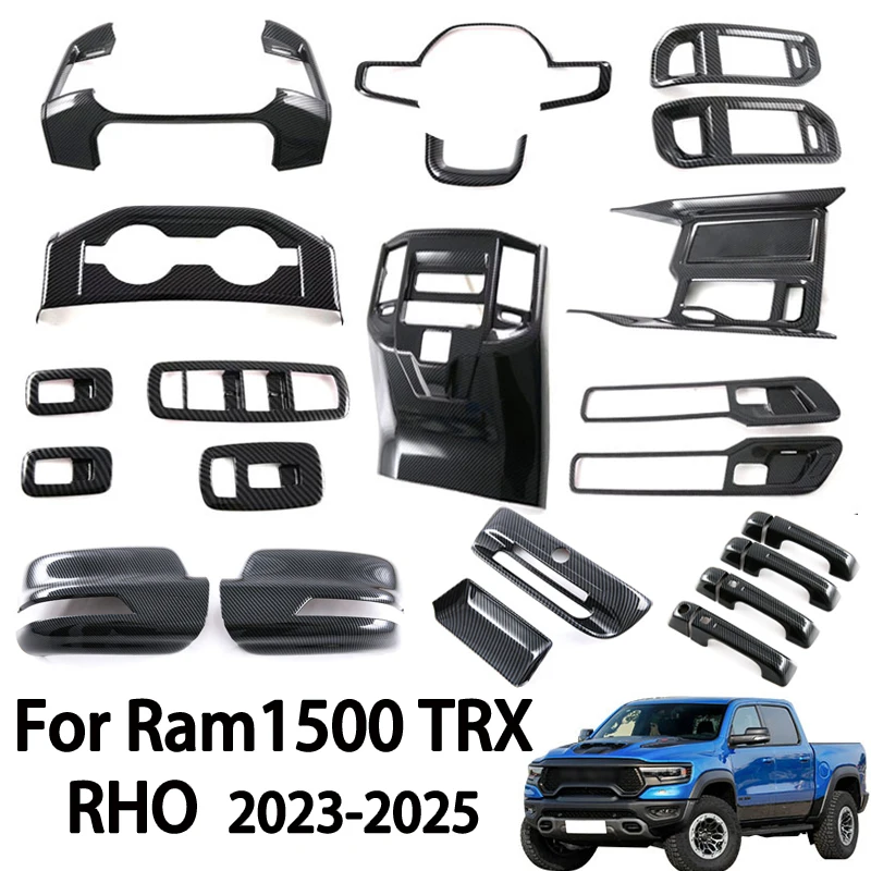 

For Dodge Ram 1500 TRX RHO 2023-2025 Carbon Fiber Grain Gear Shift Panel Trim Rear Kick Panel Inner Handle Cover Car Accessories