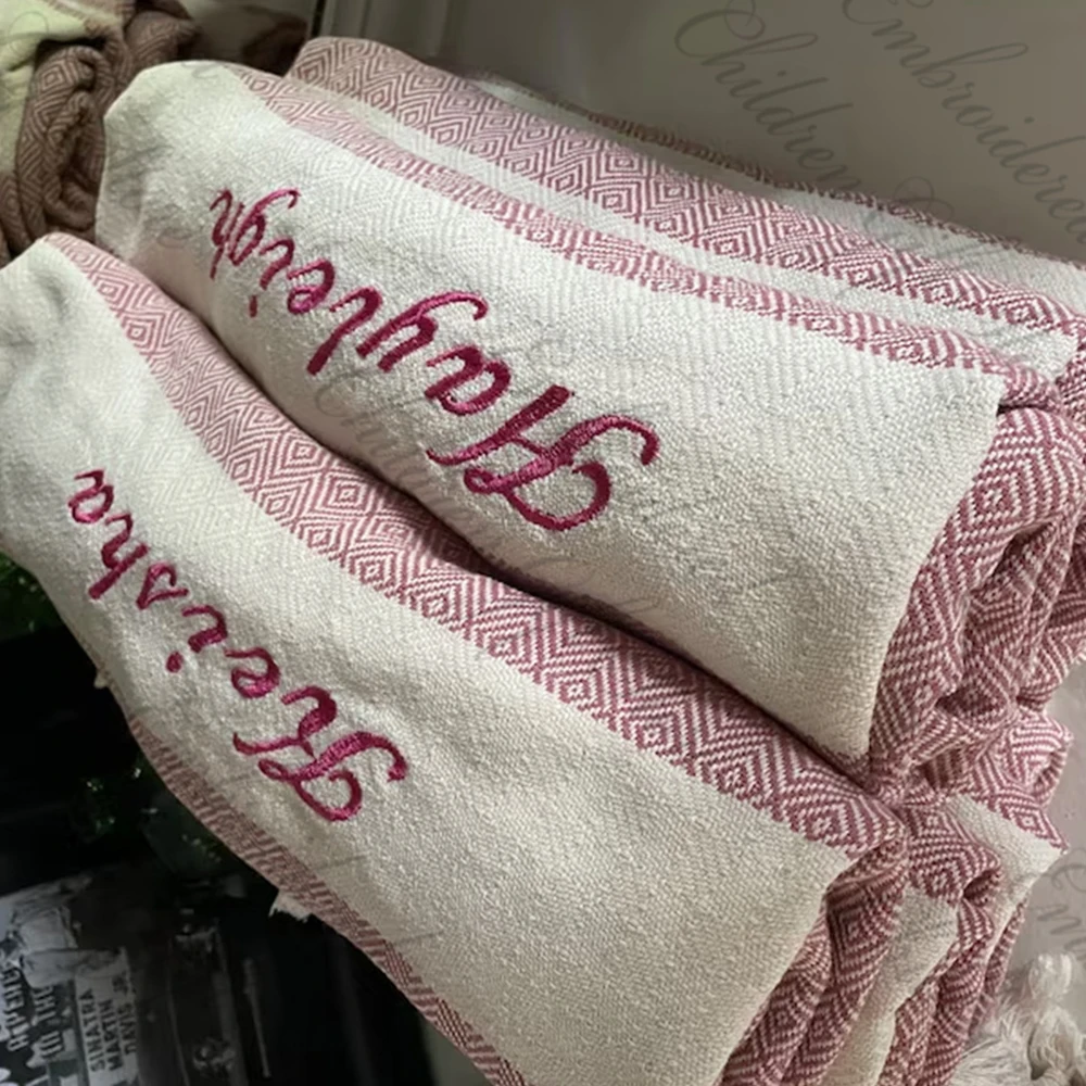 Monogrammed Turkish Towel Custom Embroidered Name Wedding Gift Towel for Guests Personalized Bachelorette Party Favor Beach Gift