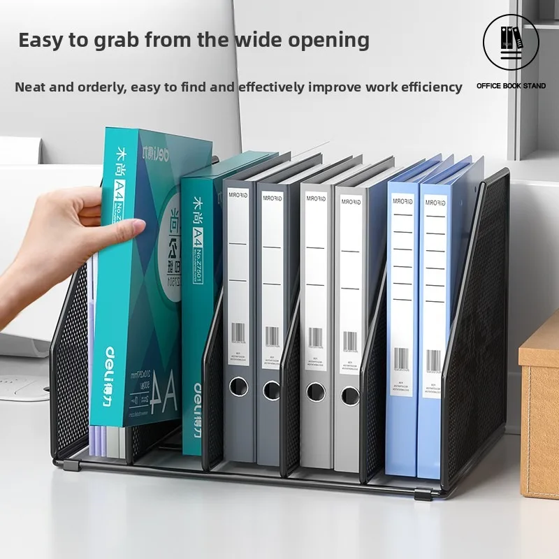 5-Slot Metal Mesh File Organizer, Vertical Desktop Magazine Holder for A4 Folders, Home Office, Students & Teachers