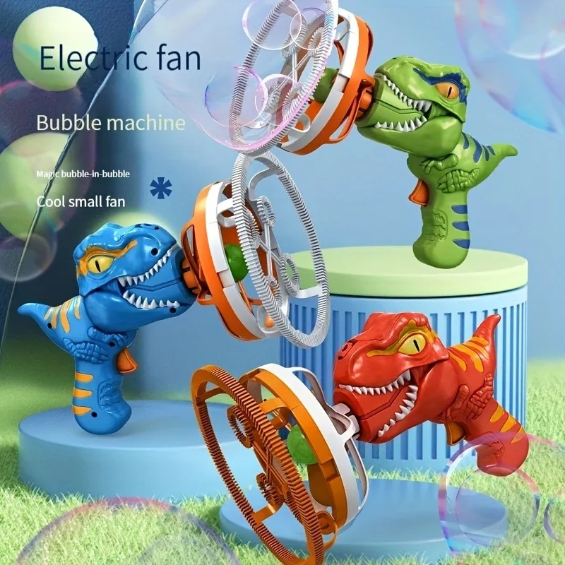 Dinosaur Bubble Machine with Bubble Solution for Kids, Gun Toys, Bubble Blaster, Outdoor Gift, Summer, 44 Holes