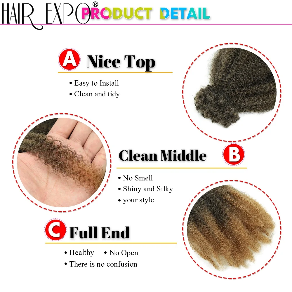 3PCS Afro Kinky Curly Bulk Crochet Hair Synthetic Marley Twist Braiding Hair Extensions Ombre Protein Fiber Micro Twist Braids