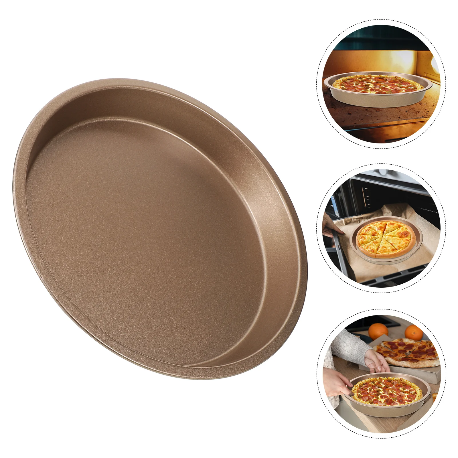

Microwavable Pizza Dish Mold Baking Tray Cake Base Crust Golden Carbon Steel Kitchen Pan
