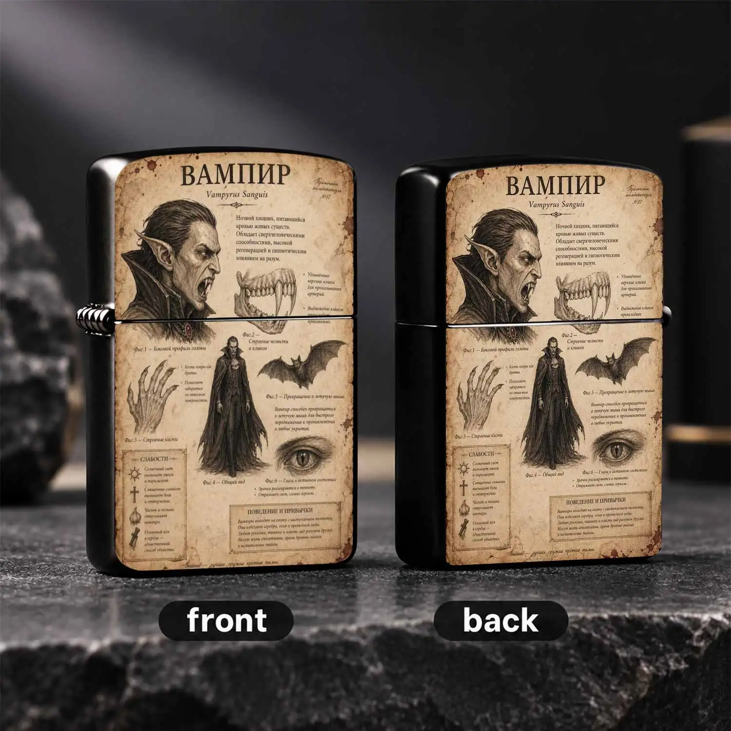 Vintage Worn Vampire Pattern Retro Gothic Myth Themed Windproof Durable  Unique Creative Gift For Horror Lovers Collectible Portable Daily Use A Fun And Humorous Lighter