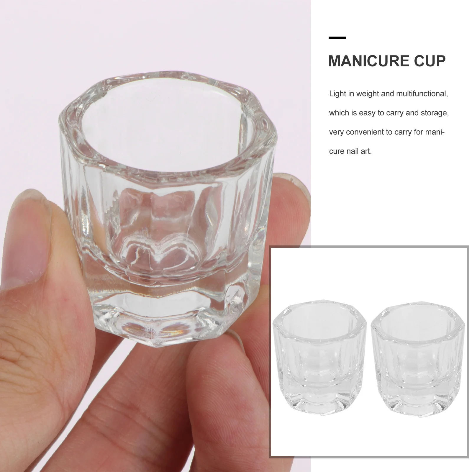 2Pcs Manicure Glass Crystal Cups Portable Tint Bowls Nail Technician Tool for Salon and Home Manicure Glass Cups