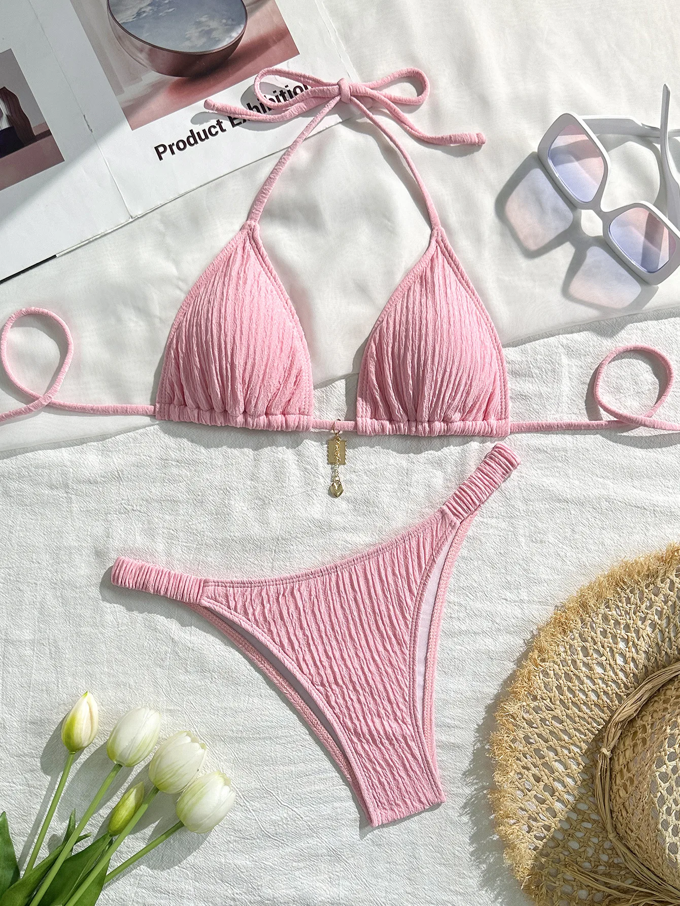 2026 women's brand new all season backless fashion sexy lace up bikini 2-piece set split swimsuit beach Brazil