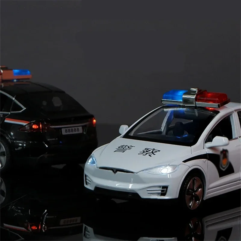 1:32 Tesla Model X Alloy Police Car Model Diecast Metal Simulation Toy Vehicles Car Model Sound Light Collection Childrens Gifts