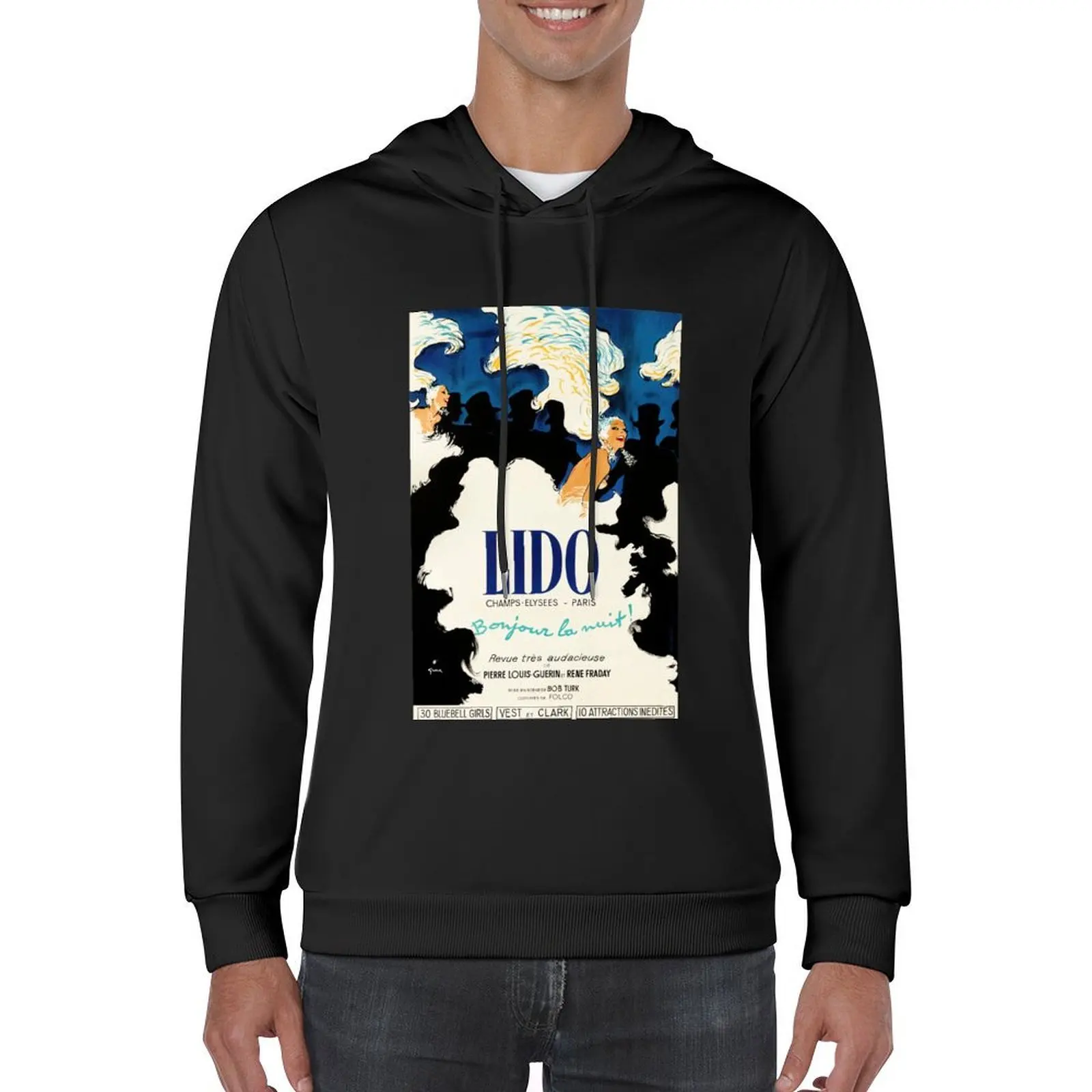 Vintage Poster Ad - Lido Cabaret - Champs-élysées Paris, France - Bonjour la Nuit! René Gruau (Hello Night!) Hoodie