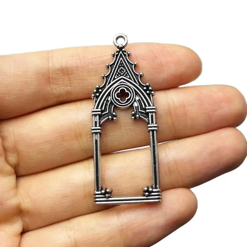 5 Stück 47*18mm Gothic Vintage Ausgehöhlte Schloss-Kirchen-Anhänger Designer-Charms für Schmuckherstellung DIY Schmuckzubehör – Detail 6