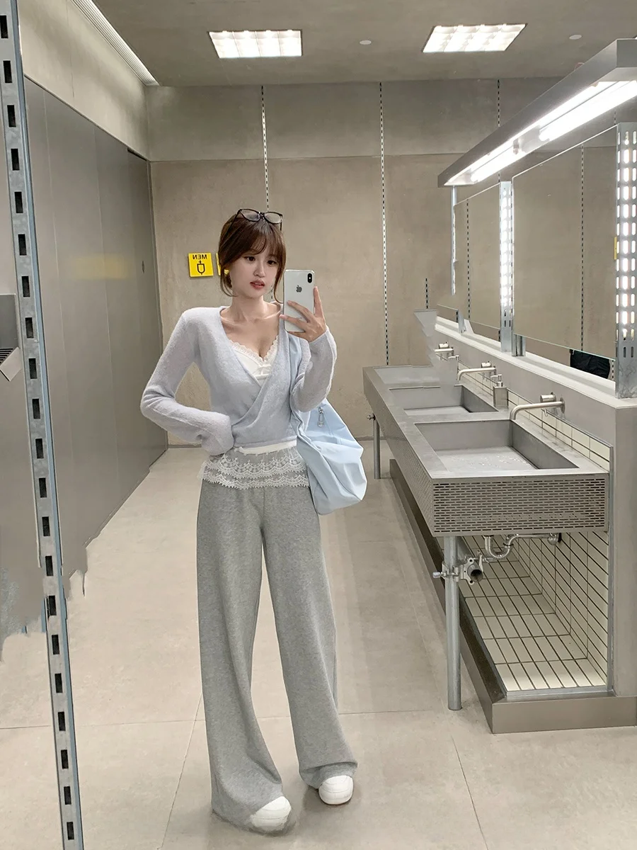 

Женские свободные прямые спортивные брюки CallmeEar с эластичным поясом, повседневные длинные брюки для осени, комфортные, из смесового хлопка, с эффектом похудения