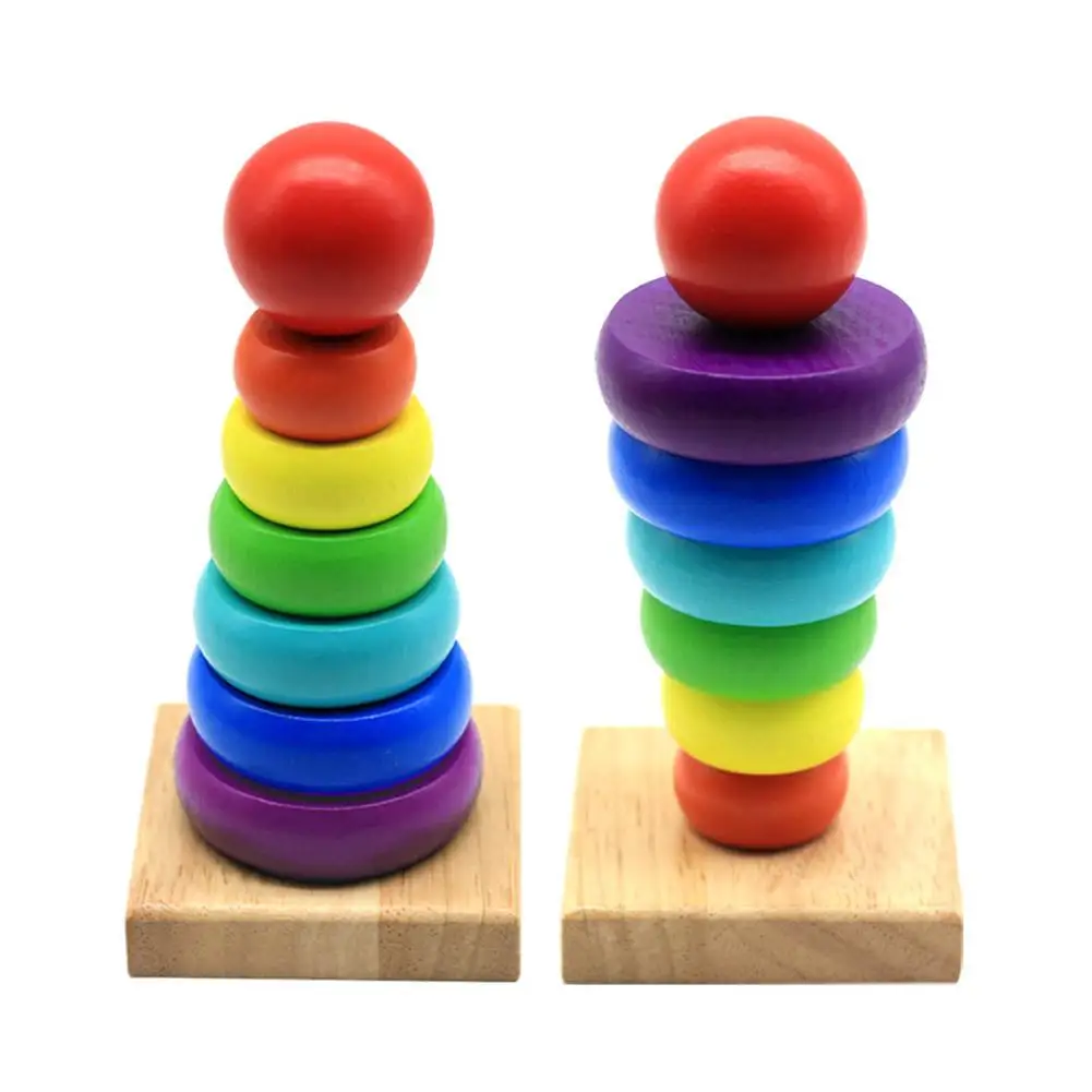 Montessori Wooden Block Toys Wooden Macaroon Tower Children Puzzle Toys Colorful Wood Blocks for Kids Color Recognition Toys