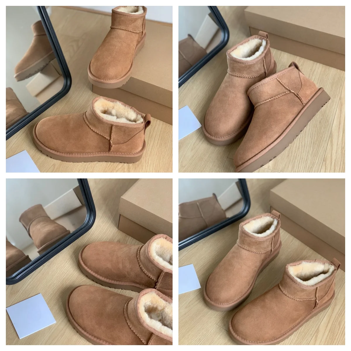 

Women's Platform Mini Snow Boots For Women Indoor Slippers Cow Suede Leather Outdoor Comfy Sheep Fur Lined Short Ankle Boots