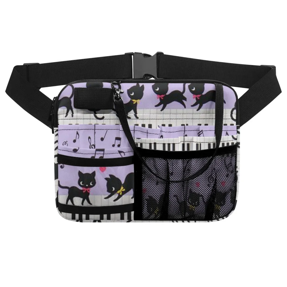 Music Piano Key Note Cat Design Portable Waist Bag Nurse Organizer Pouch Multi Compartment Utility Hip Bag Case bolsa feminina