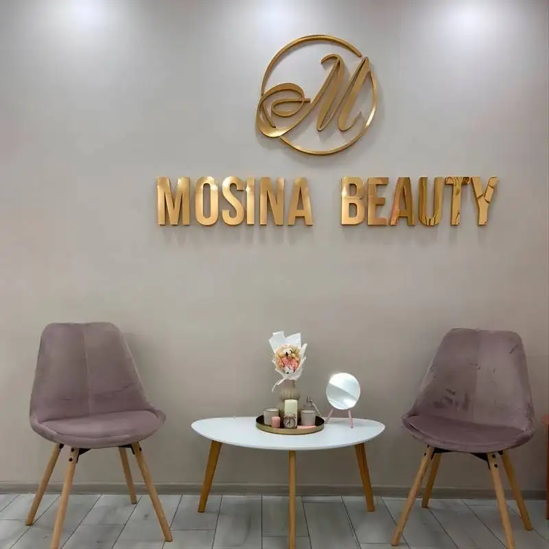 Personalized Gold mirror Business Wall Sign Custom Acrylic Business Logo Sign For Beauty Salon Nail Bar Office Room Wall Decor