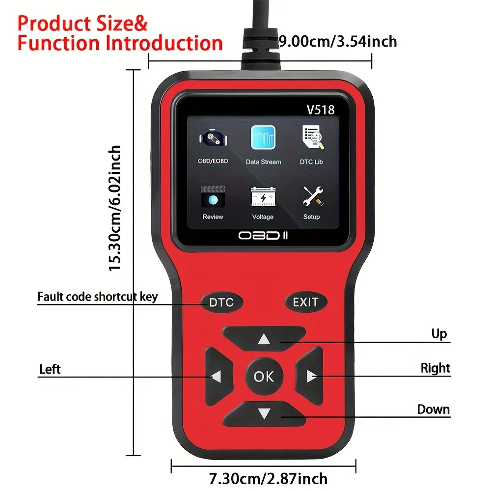 OBD2 Scanner V518 - Instant Code Reader & Voltage Check Full System Diagnostics for OBDII/CAN Cars |10s Fault Analysis