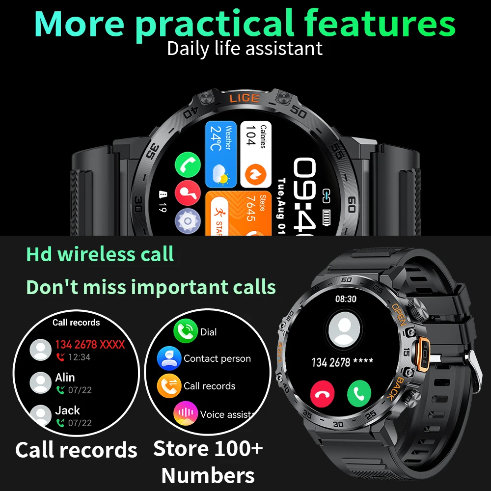 Choice LIGE Smart Watch 360*360 AMOLED HD Screen Waterproof Sport Fitness Watches Flashlight New Men Smartwatch For Andriod IOS
