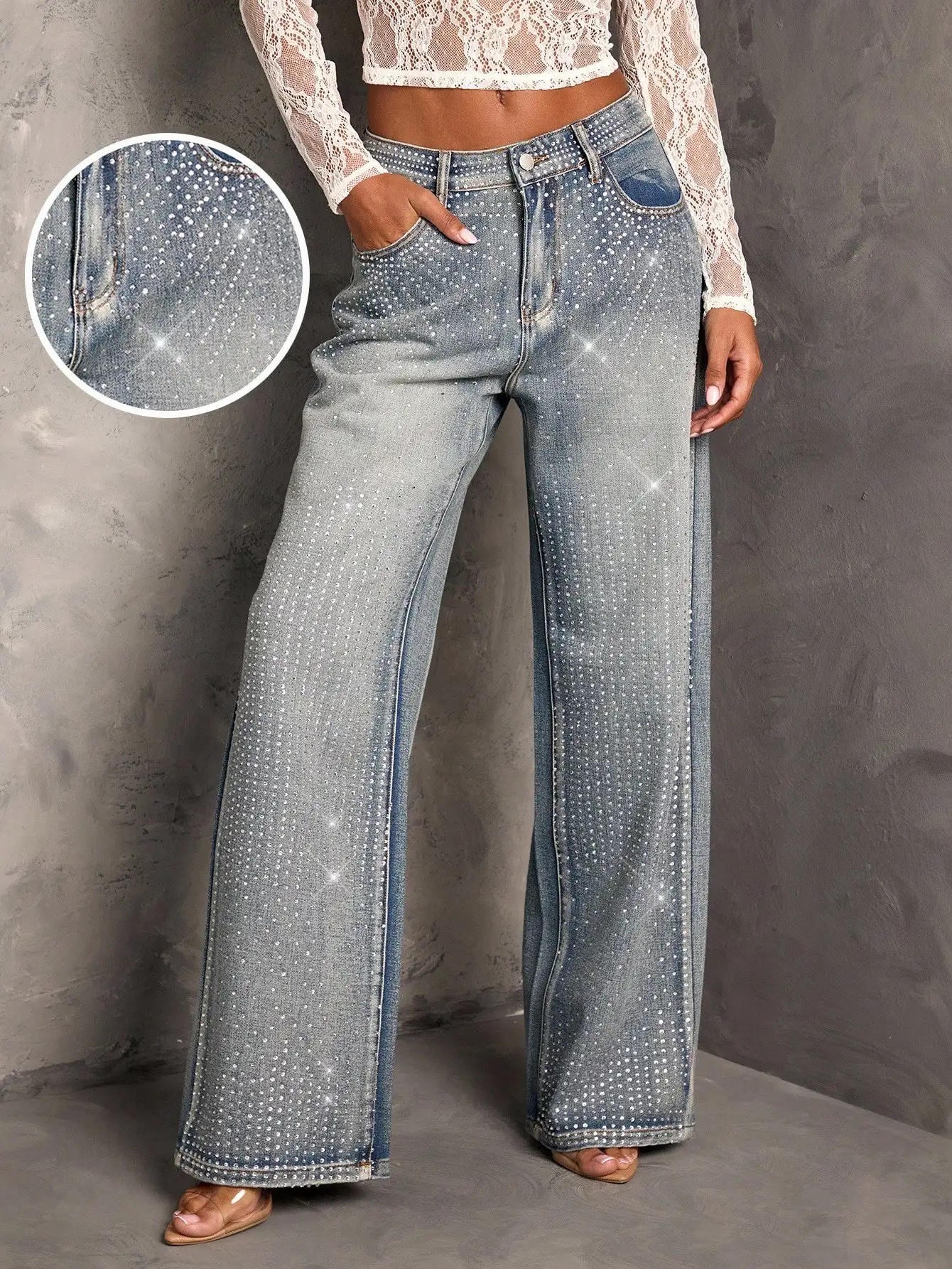 

Женские джинсы с широкими штанинами, украшенные стразами, для летних вечеринок и уличного стиля