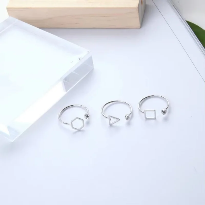 Punk Fashion New Ring Simple Geometric Polygon Triangle Square Open Crystal Lady Wholesale Sales Ring Rings For Women