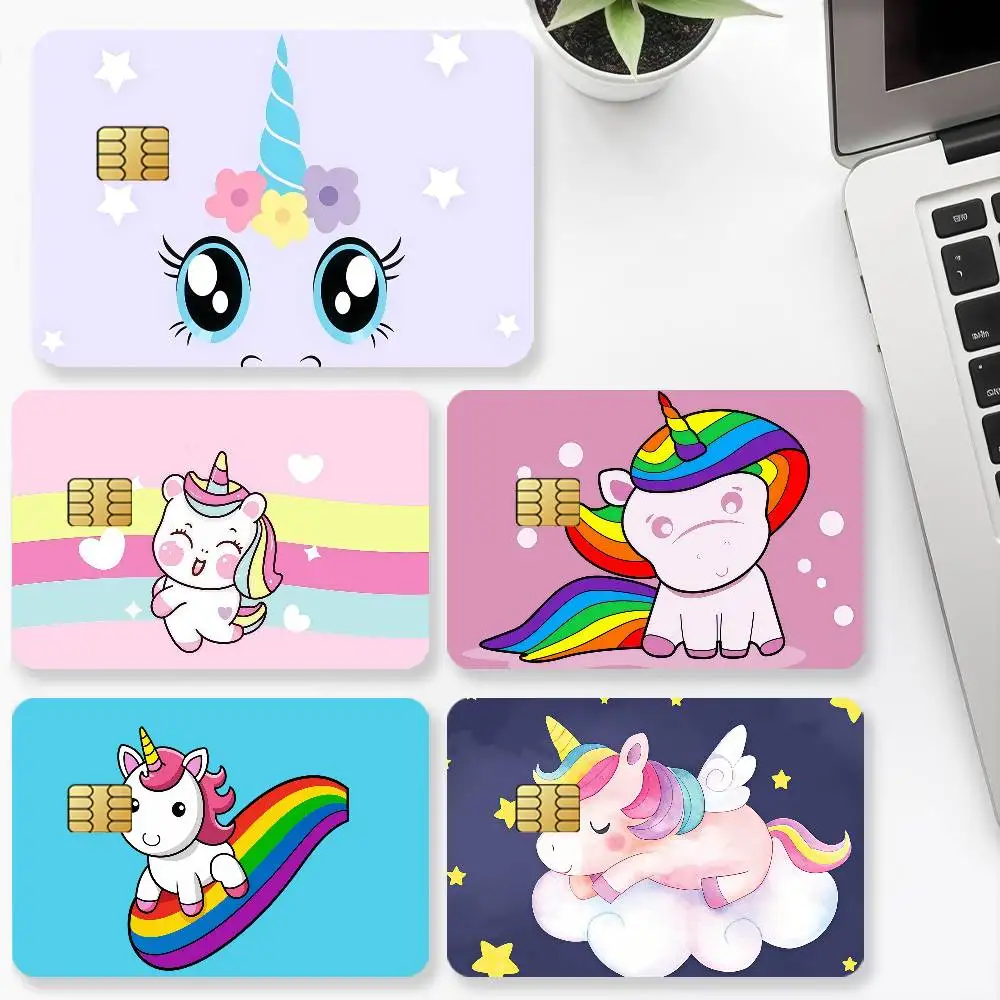 Cute U-Unicorn Credit Card 4PCS Anti-scratch Waterproof Stickers for Bank Debit Decorative Protection Bus Subway