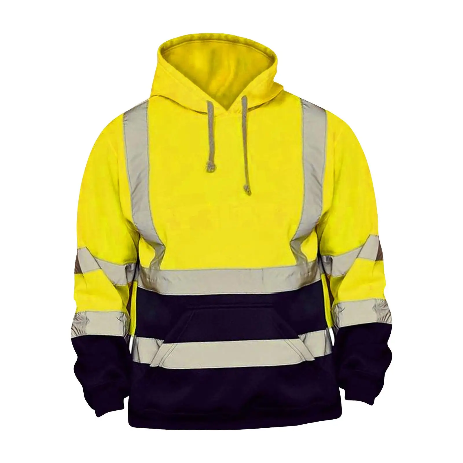 Mens Hoody Sweatshirt Reflective Strips Long Sleeve High Visibility Work Jacket Coat for Warehouse Work Night Riding Roadside