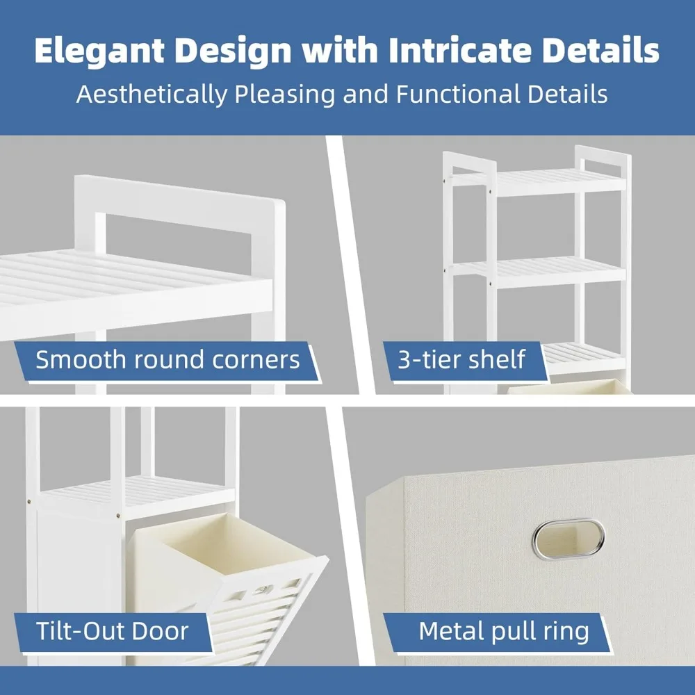 خزانة سلة غسيل قائمة بذاتها مع سلة قابلة للطي لتخزين الملابس في الحمام #6