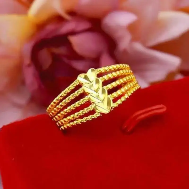 Niche Design Love Heart Five Line Rings For Women Sand Gold Jewelry Light Luxury Fashion High End Adjustable Open Finger Ring Fo